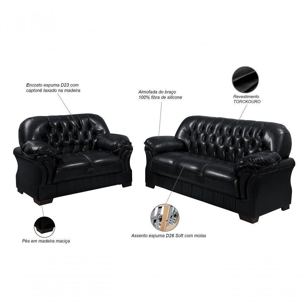 Sofá Rei Conjunto 2 E 3 Lugares Império Estofados Couríssimo Preto 851 - 4