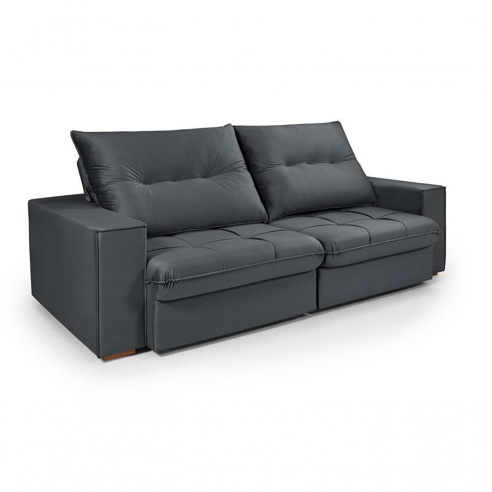 Sofá Cancún 2,30 3 Lugares Império Estofados Veludo Veludo Grafite 163 - 1