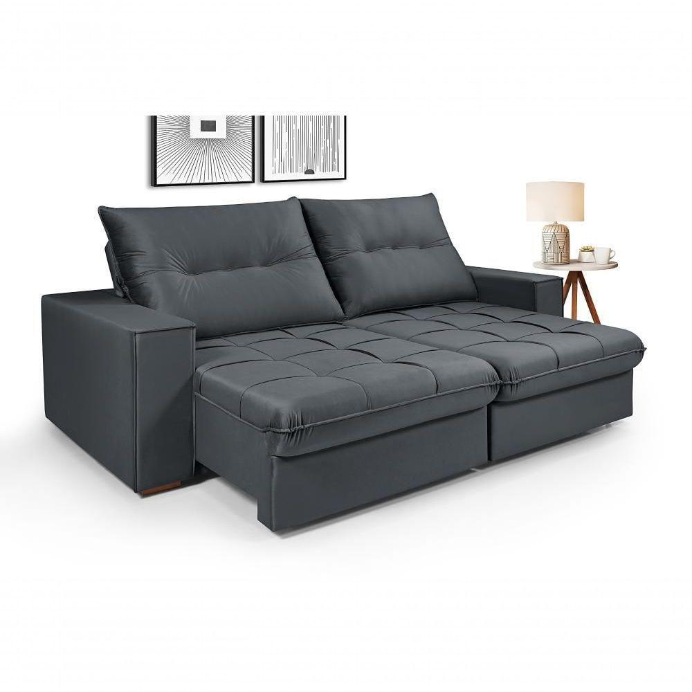 Sofá Cancún 2,30 3 Lugares Império Estofados Veludo Veludo Grafite 163 - 4