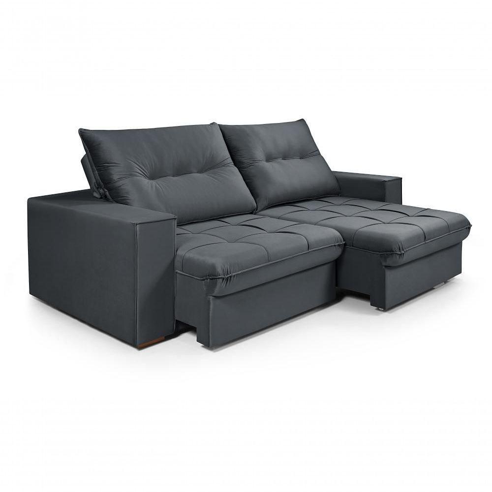 Sofá Cancún 2,30 3 Lugares Império Estofados Veludo Veludo Grafite 163 - 5