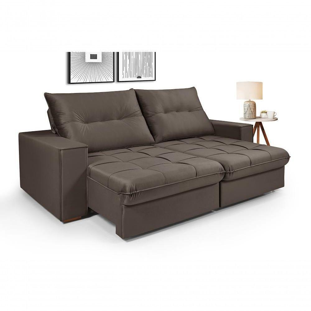 Sofá Cancún 2,90 3 Lugares Império Estofados Veludo Veludo Capuccino 164 - 1