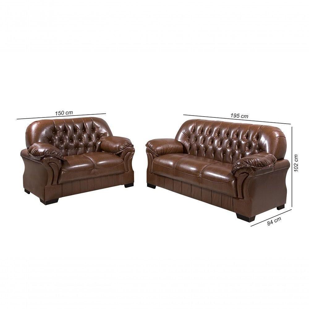 Sofá Rei Conjunto 2 E 3 Lugares Império Estofados Couríssimo Pinhão 849 - 2