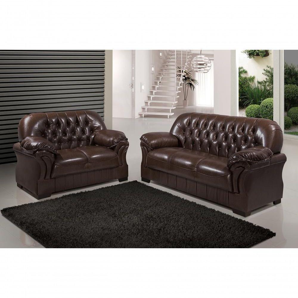 Sofá Rei Conjunto 2 E 3 Lugares Império Estofados Couríssimo Marrom 850 - 2