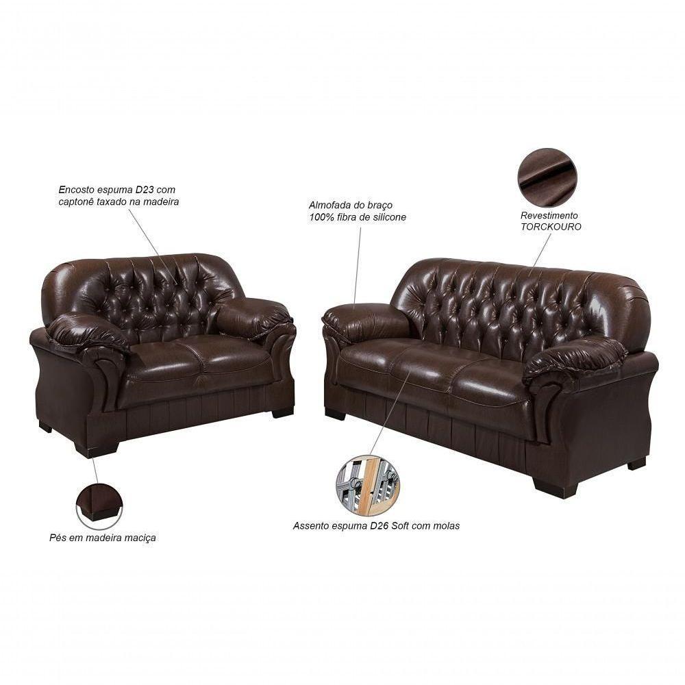 Sofá Rei Conjunto 2 E 3 Lugares Império Estofados Couríssimo Marrom 850 - 4
