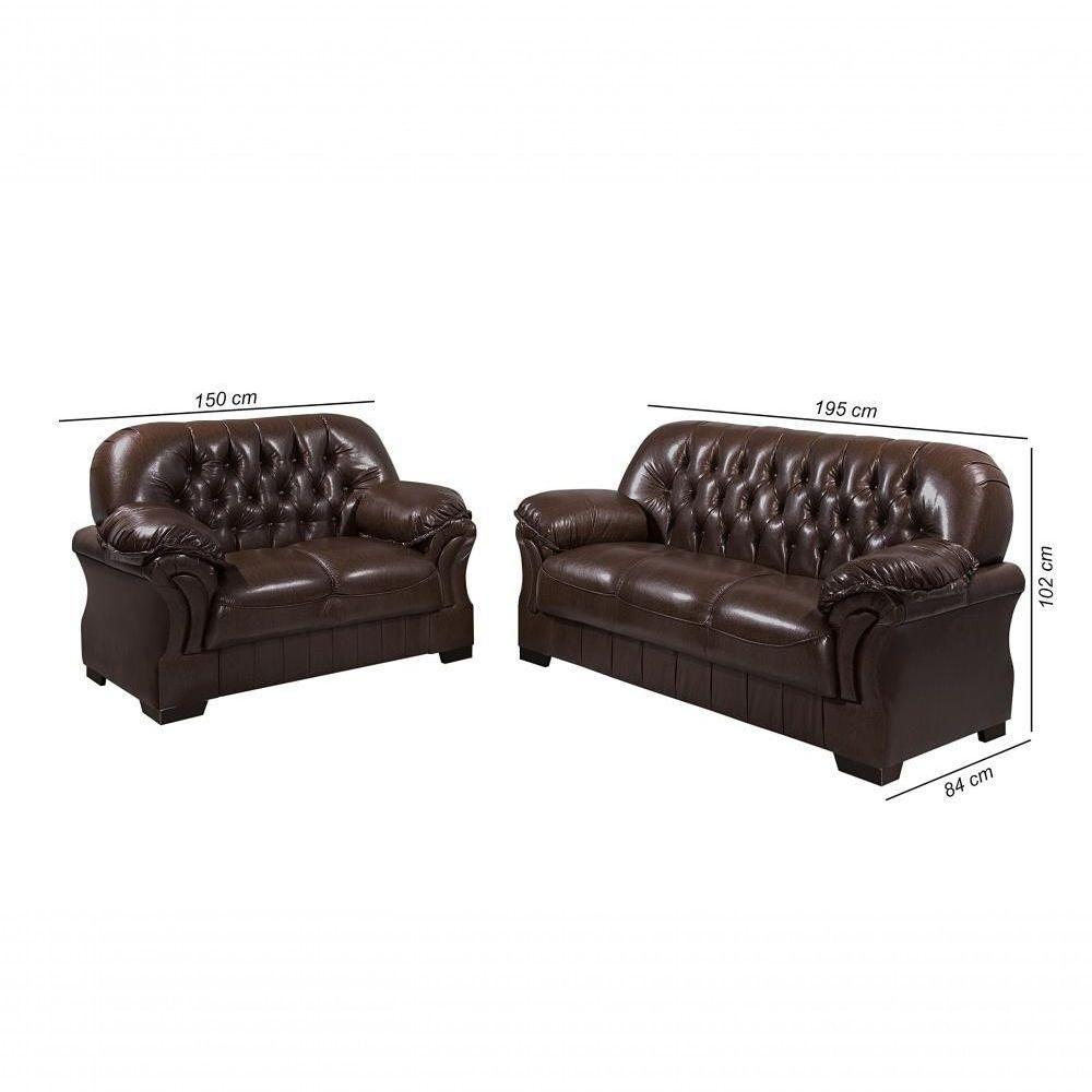 Sofá Rei Conjunto 2 E 3 Lugares Império Estofados Couríssimo Marrom 850 - 5