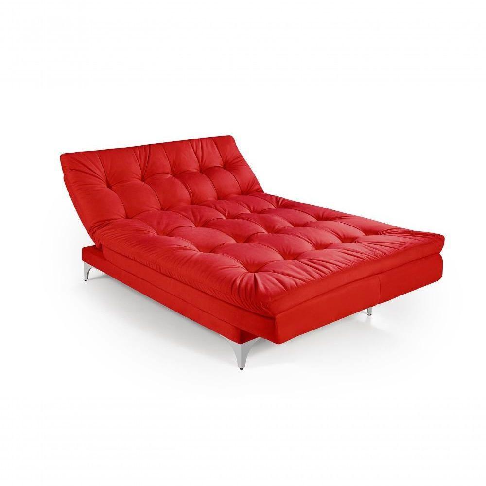 Sofá Cama Versátil 3 Lugares Império Reclinável Pés De Alumínio Espuma D33 Suede Vermelho 373 - 4