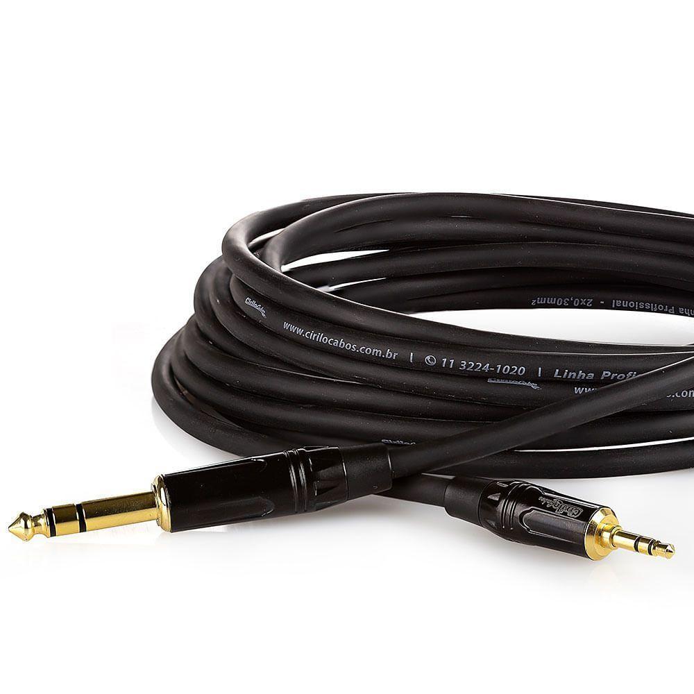 Cabo P2 Estereo Para P10 Estereo Profissional - 20 Metros - 2