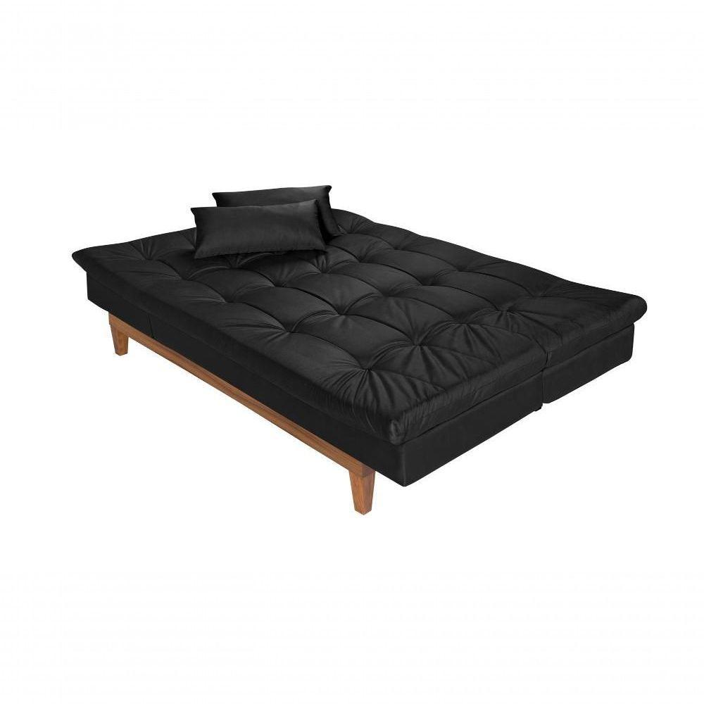 Sofá Cama Versátil 3 Lugares Império Reclinável Pés Madeira Espuma D33 Suede Preto 381 - 3