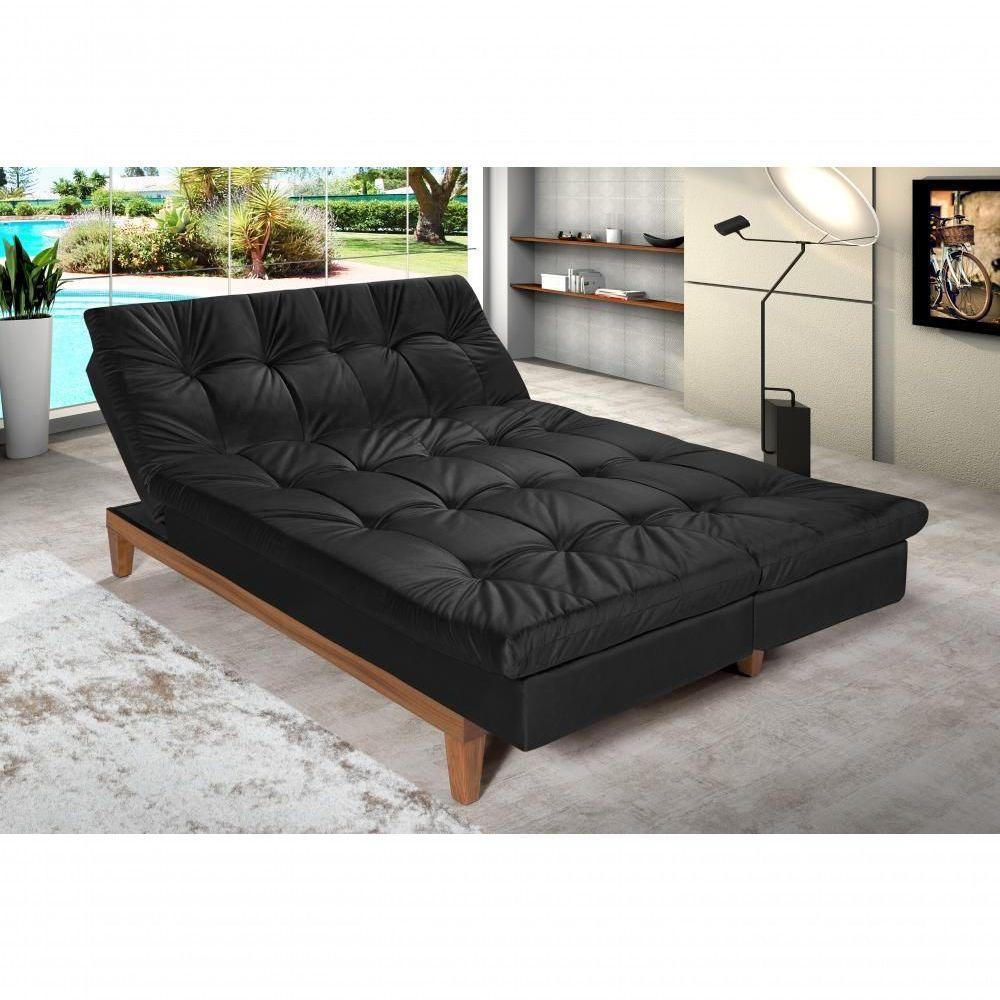 Sofá Cama Versátil 3 Lugares Império Reclinável Pés Madeira Espuma D33 Suede Preto 381 - 9