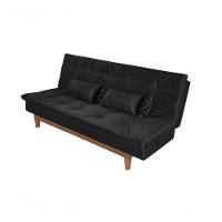 Sofá Cama Versátil 3 Lugares Império Reclinável Pés Madeira Espuma D33 Suede Preto 381 - 1