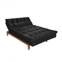 Sofá Cama Versátil 3 Lugares Império Reclinável Pés Madeira Espuma D33 Suede Preto 381 - 10