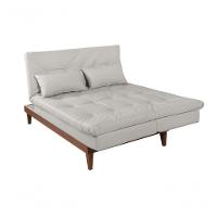 Sofá Cama Versátil 3 Lugares Império Reclinável Pés Madeira Espuma D33 Corano Gelo 308