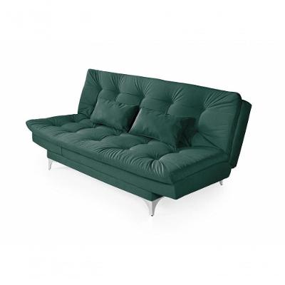 Sofá Cama Versátil 3 Lugares Império Reclinável Pés De Alumínio Espuma D33 Suede Verde 403