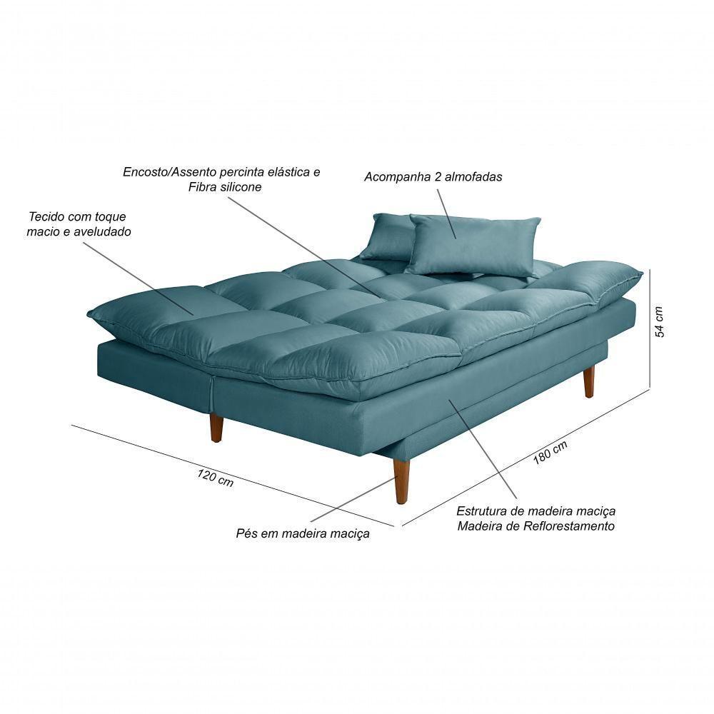 Sofá Cama Andorra 3 Lugares Império Reclinável Pés Madeira Com Banqueta Suede Azul Turquesa 362 - 5