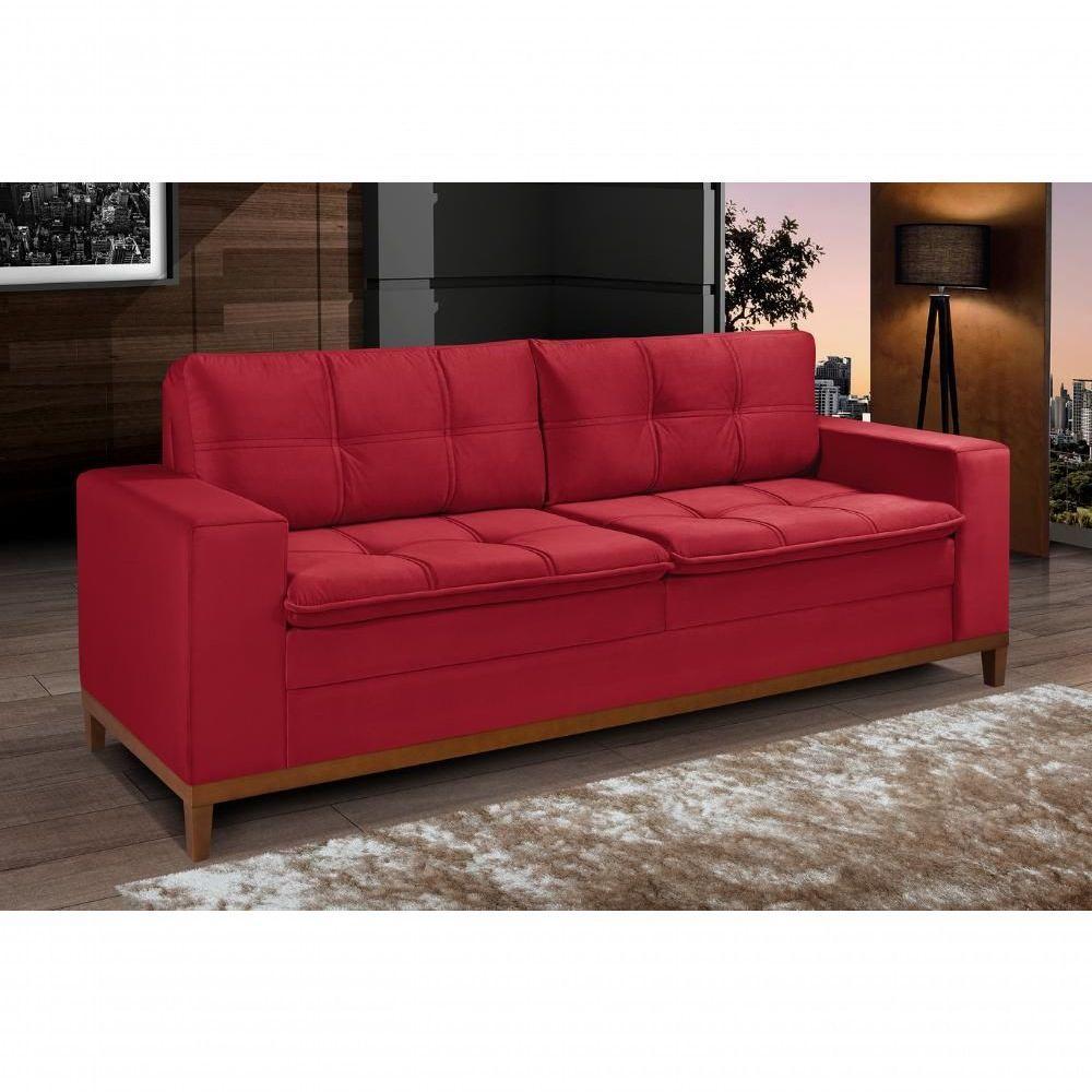 Sofá Vini 2,00m 3 Lugares Império Estofados Veludo Vermelho 168 - 2