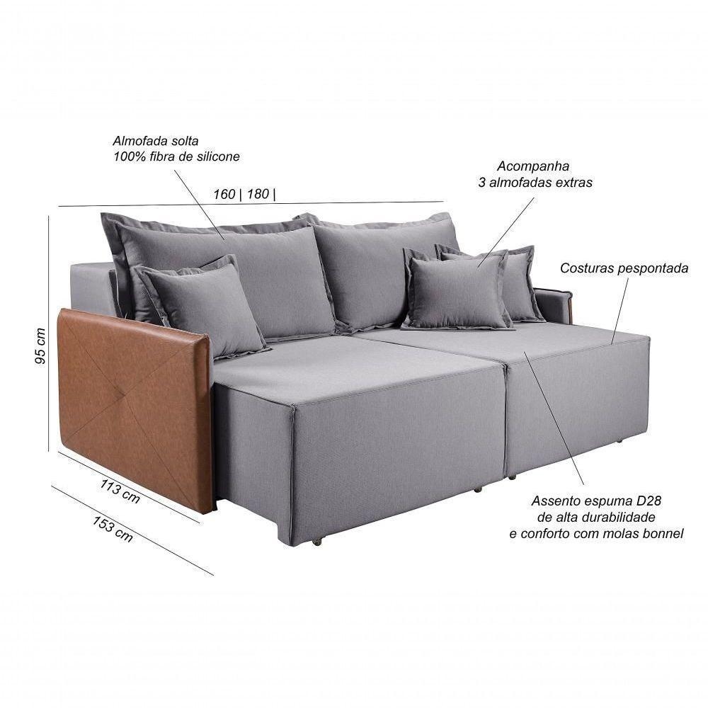 Sofá Bali 1,60 3 Lugares Compose Império Estofados Linho Linho Grafite 199/856 - 5