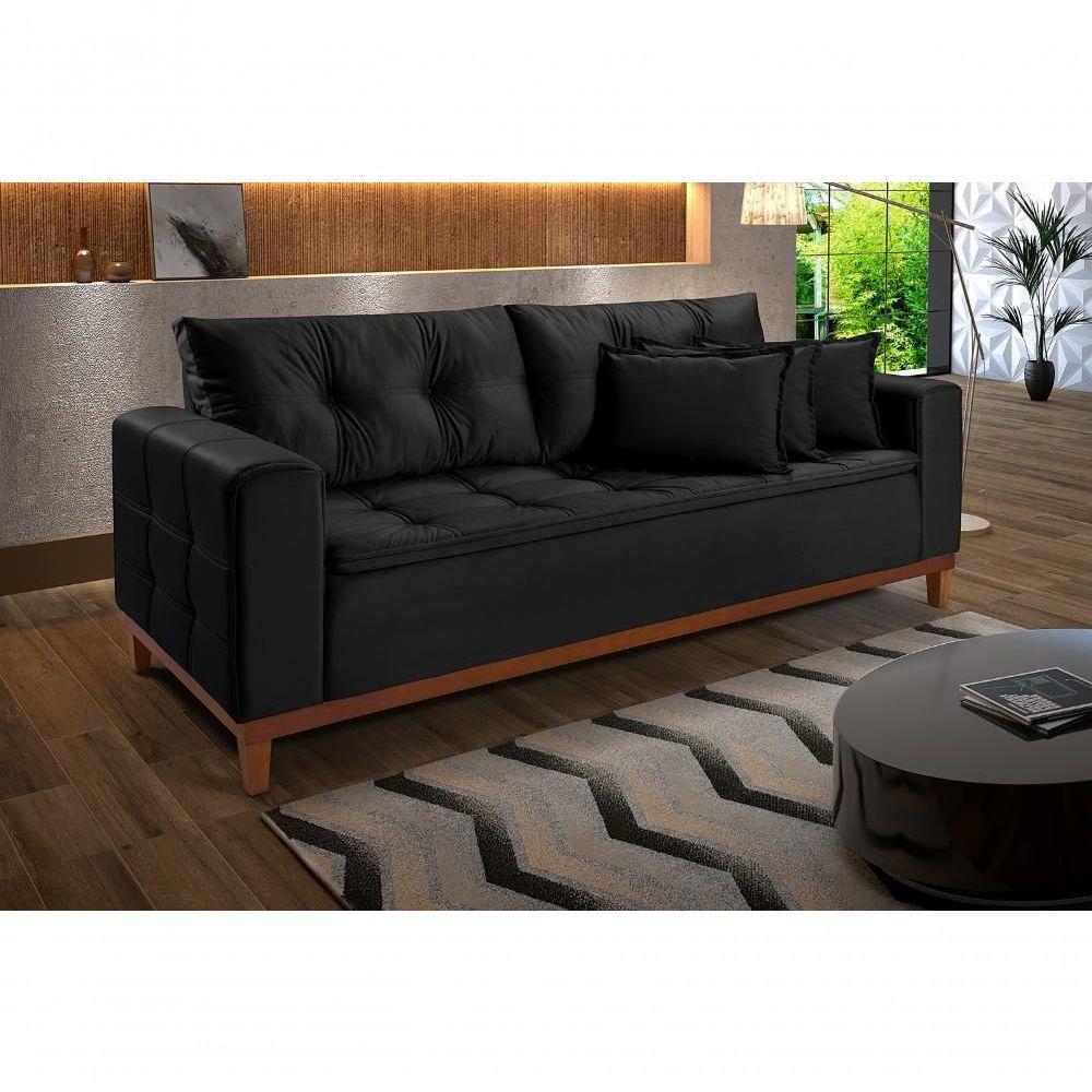 Sofá Atenas 2,00m 3 Lugares Império Estofados Veludo Preto 176 - 2