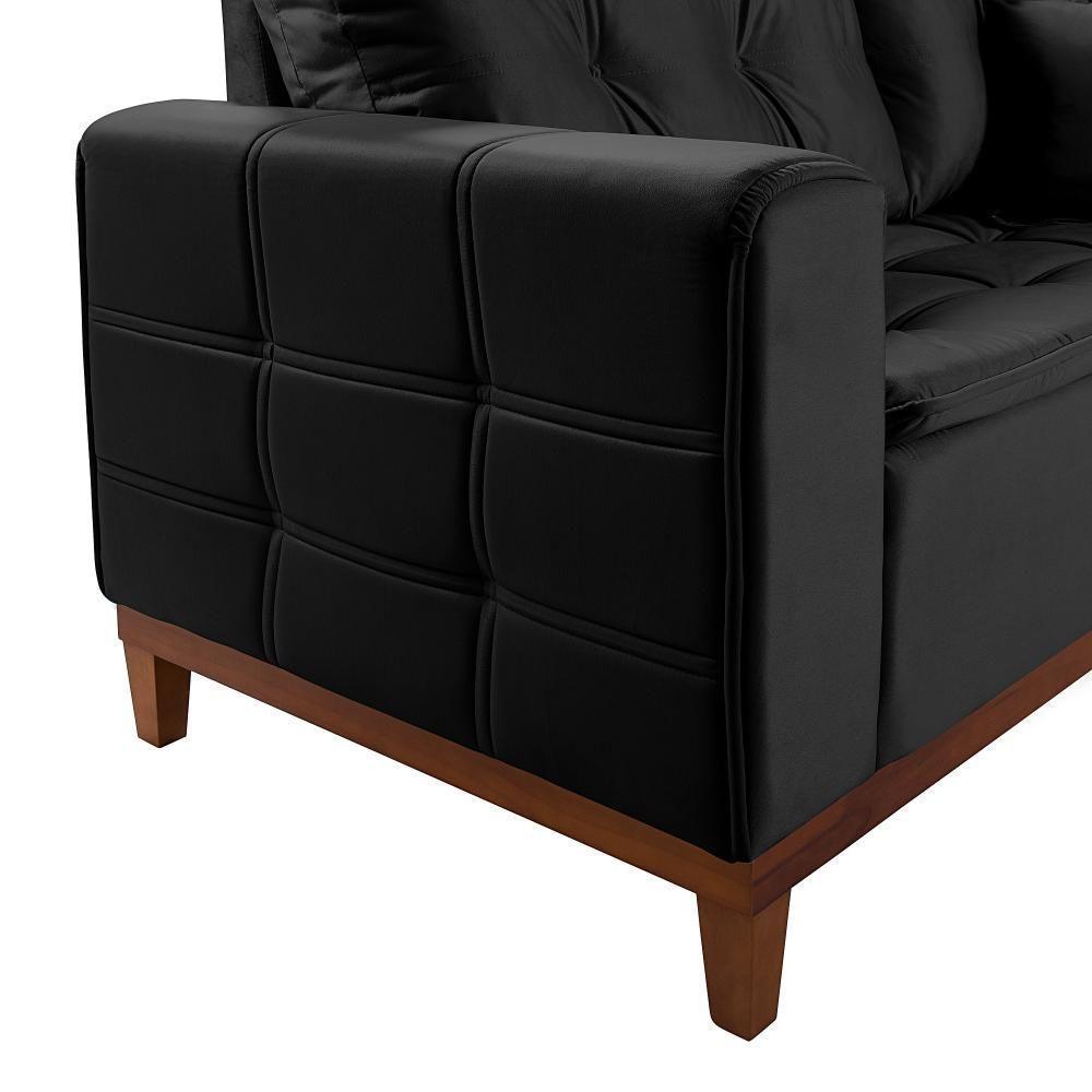 Sofá Atenas 2,00m 3 Lugares Império Estofados Veludo Preto 176 - 3