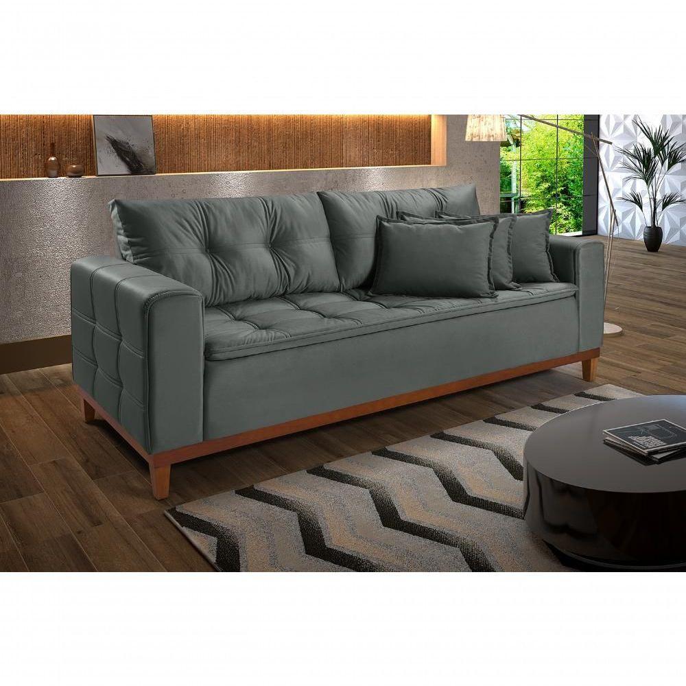 Sofá Atenas 2,00m 3 Lugares Império Estofados Veludo Grafite 163 - 2