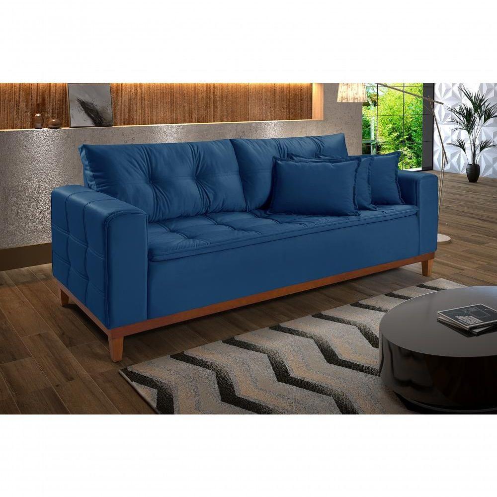 Sofá Atenas 1,70 3 Lugares Império Estofados Veludo Azul Marinho 171 - 1