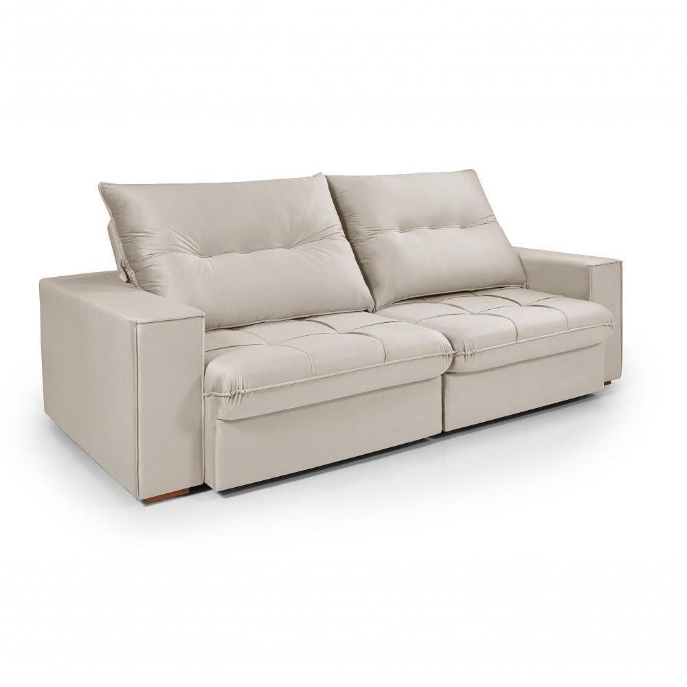 Sofá Cancún 2,90 3 Lugares Império Estofados Veludo Veludo Marfim 162 - 4