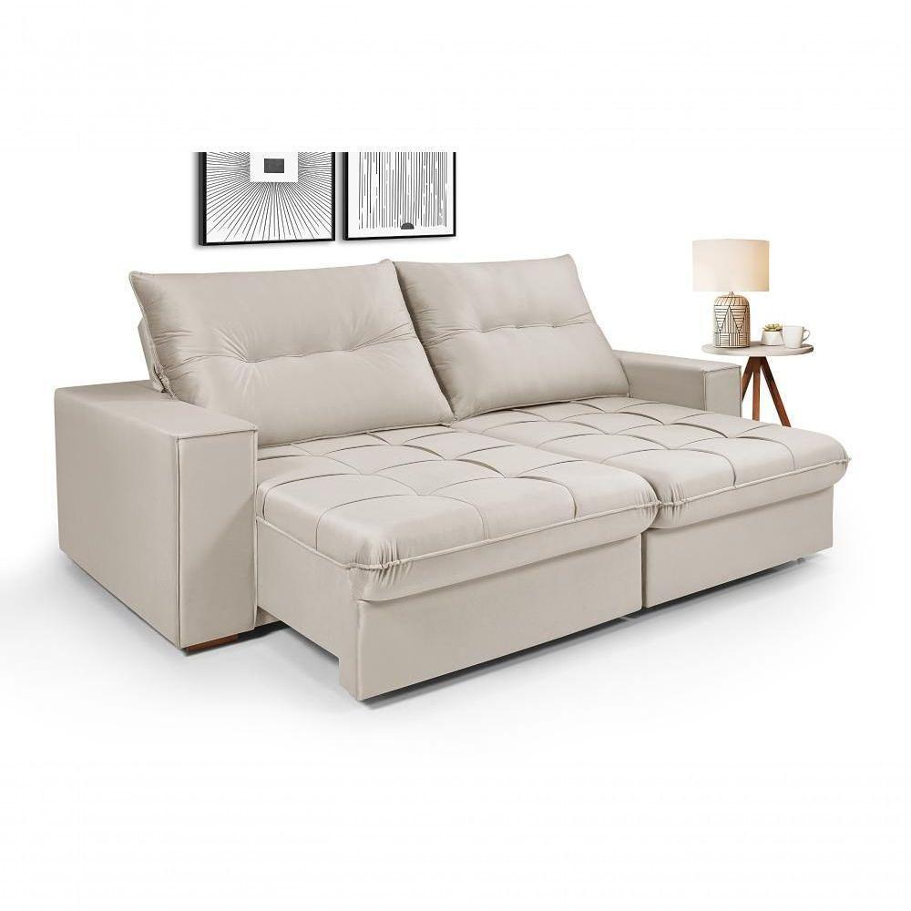 Sofá Cancún 2,90 3 Lugares Império Estofados Veludo Veludo Marfim 162 - 5