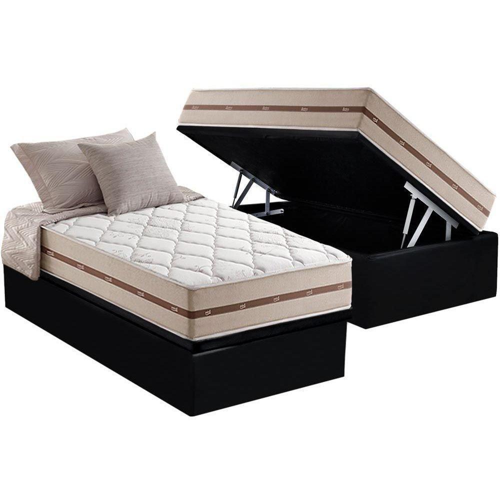 Cama Box Baú Solteiro: Colchão Molas Anjos MasterPocket Ensacadas Classic + Base CRC Suede Black(88x188) - 1