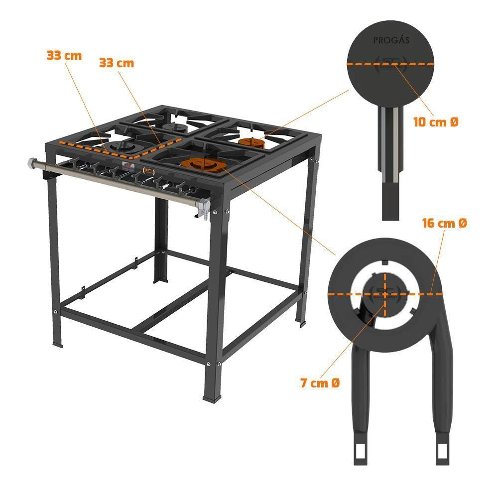Fogão 4 Bocas 2 Duplas E 2 Simples Queimadores Ferro Fundido Baixa Pressão Pmsd-42 G2 - Progás - 3