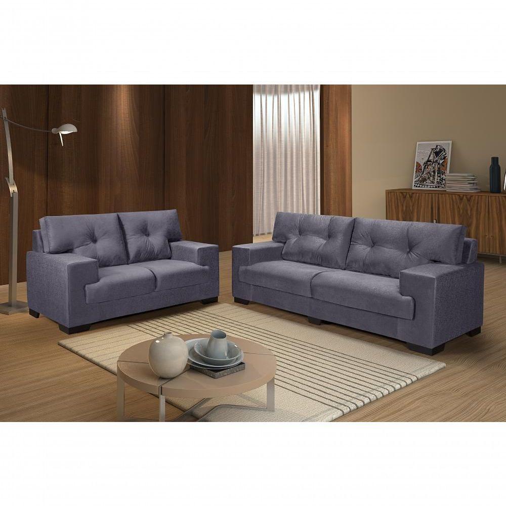 Sofá Julia Conjunto 2 E 3 Lugares Império Estofados Suede Cinza 380 - 2