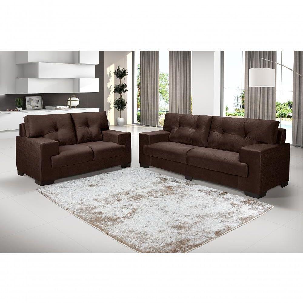 Sofá Julia Conjunto 2 E 3 Lugares Império Estofados Suede Marrom 379 - 3