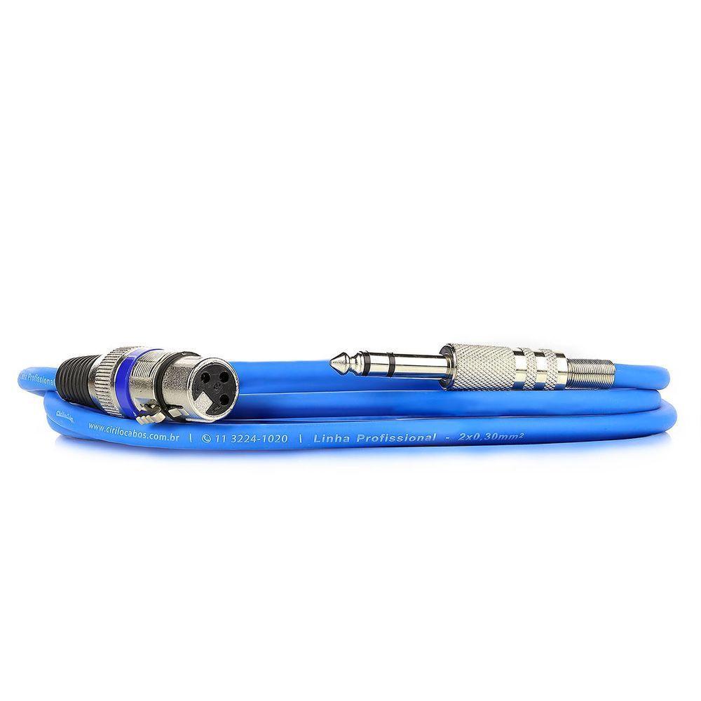 Cabo De Microfone Xlr Para P10 Estereo - Azul - 25 Metros - 3