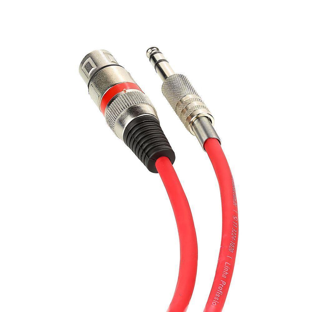 Cabo De Microfone Xlr Para P10 Estereo - Vermelho - 3 Metros - 2