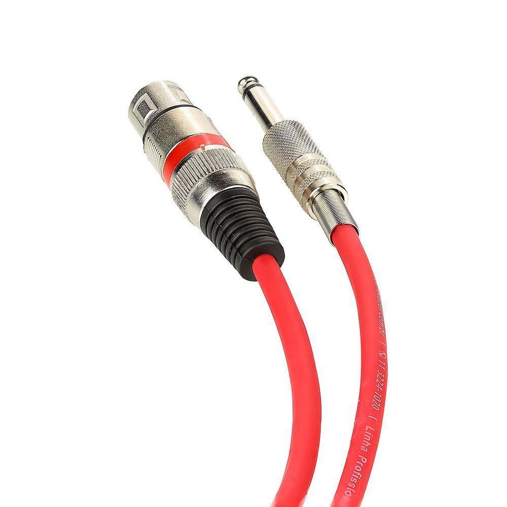 Cabo De Microfone Xlr Femea Para P10 Mono - Vermelho - 15 Metros - 2