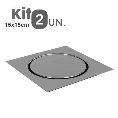 Kit 2 Ralos Click Inteligente Aço Inox 15x15 Pop Up Banheiro Lavabo Casa
