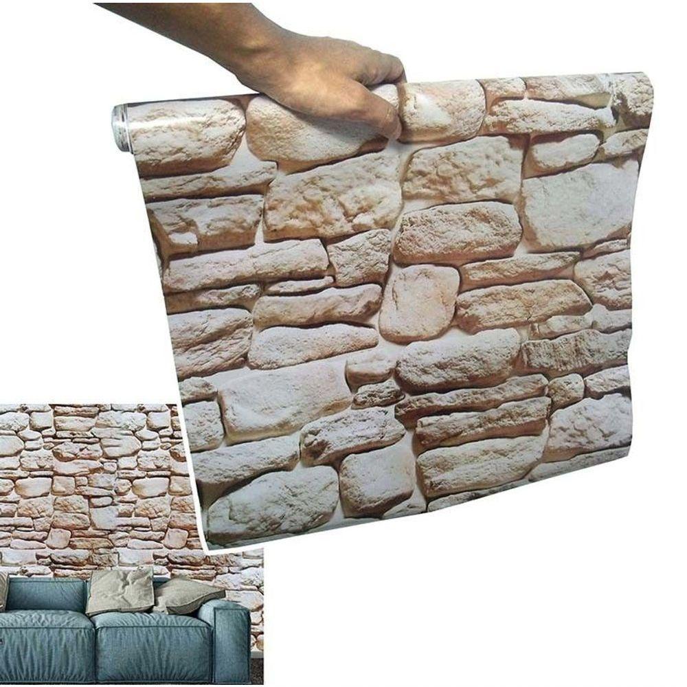 Papel De Parede Kit 5 Unid Autoadesivo Vinilico Pedra Marrom Claro - 4