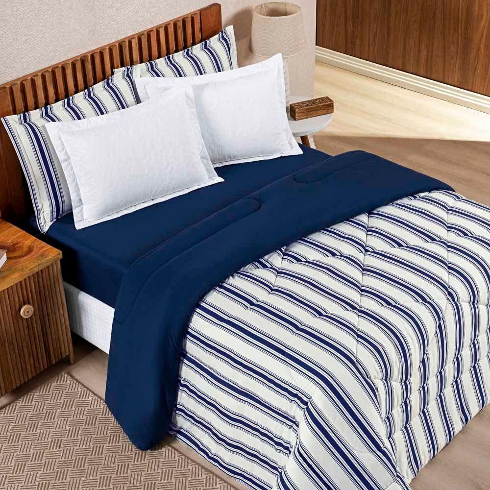 Edredom Mimis Casal Queen Tecido Malha Dupla Face 100% Algodão Extra Macio - Marinho - 1