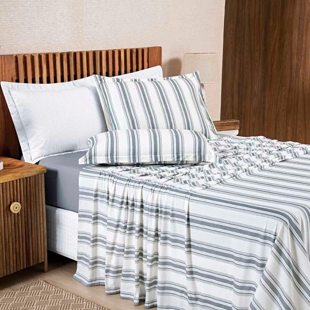 Jogo De Lençol Mimis Queen 4 Peças Malha 100% Algodão Extra Macio - Cinza - 3