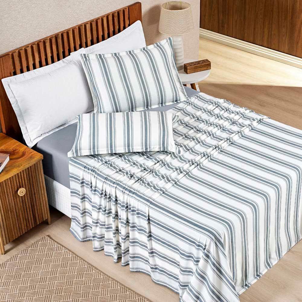 Jogo De Lençol Mimis Casal 4 Peças Malha 100% Algodão Extra Macio - Cinza - 1