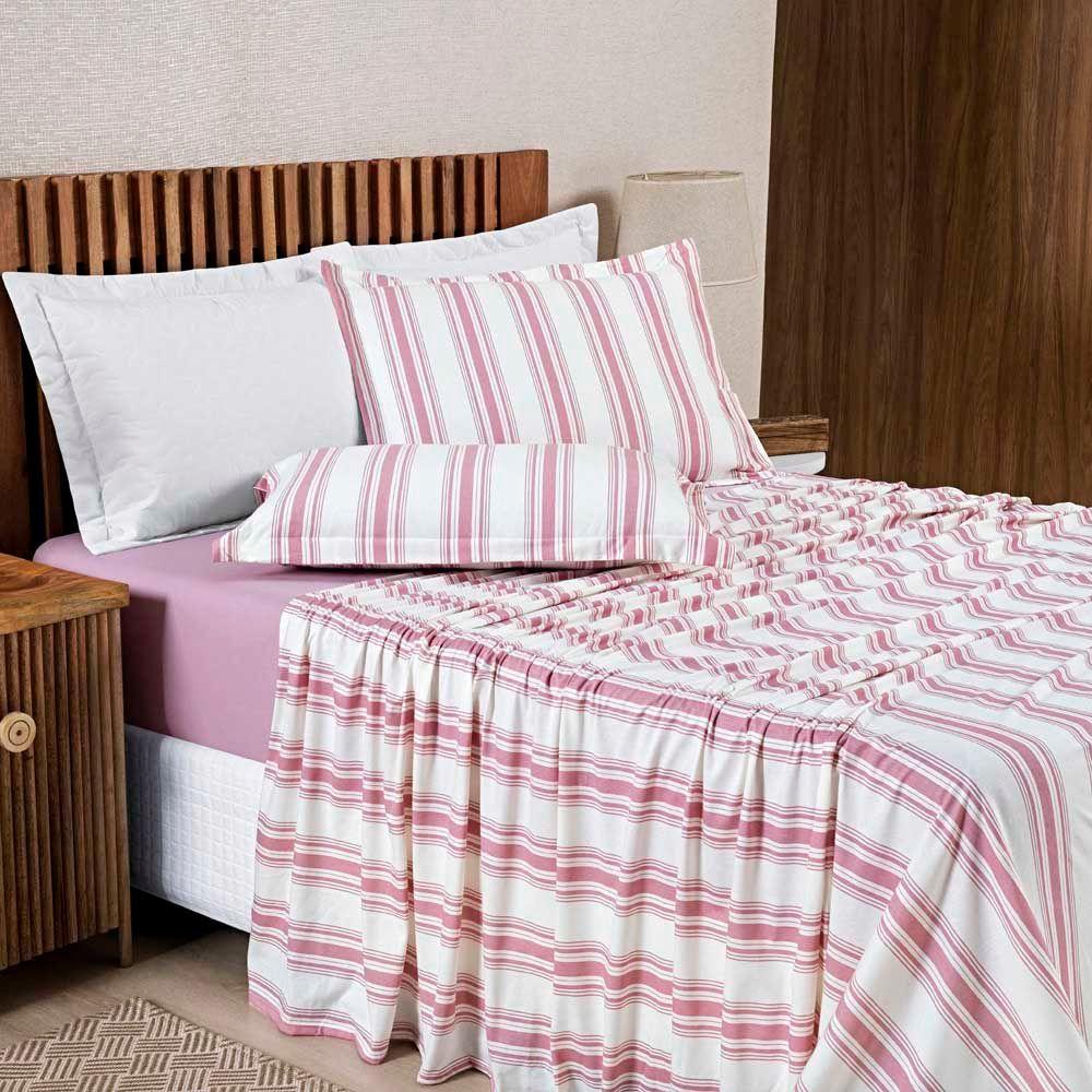 Jogo De Lençol Mimis King 4 Peças Malha 100% Algodão Extra Macio - Rosê - 2