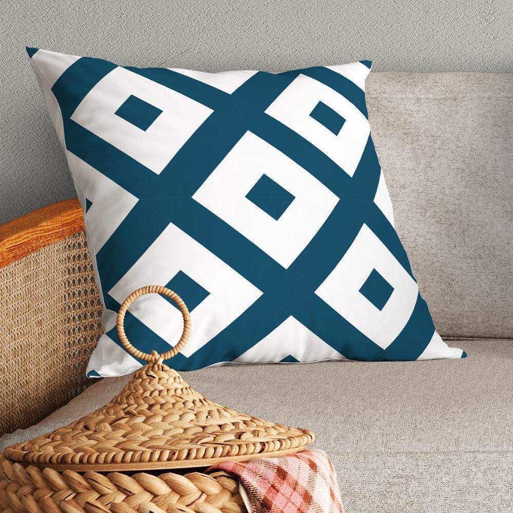 Kit Trio Capas De Almofadas Estampadas Em Veludo Suede 45cm X 45cm - Decoração Para Sala Cor Azul - 2