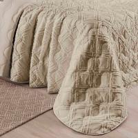 Kit Cobre Leito Colcha Katarine Padrão 03 Peças Dupla Face Micropercal 300 Fios Detalhado - Cáqui - 2