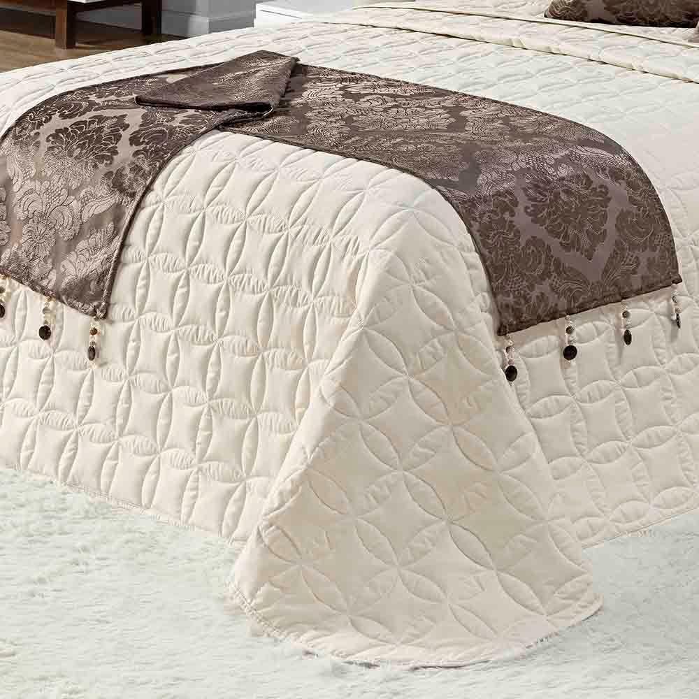 Kit Cobre Leito Colcha Midna King 8 Peças Dupla Face Xale Floral Jacquard Pedraria - Marrom Palha - 2