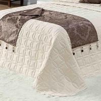 Kit Cobre Leito Colcha Midna King 8 Peças Dupla Face Xale Floral Jacquard Pedraria - Marrom Palha - 2