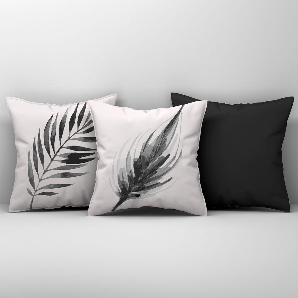 Kit Trio De Almofadas Cheias Estampadas Em Veludo Suede 45cm X 45cm Enchimento Em Refil Silicone - Decoração Para Sala Cor Cinza - 1