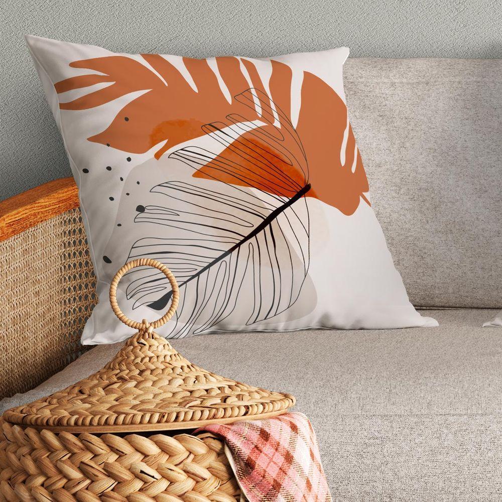 Kit Trio De Almofadas Cheias Estampadas Em Veludo Suede 45cm X 45cm Enchimento Em Refil Silicone - Decoração Para Sala Cor Terracota - 3