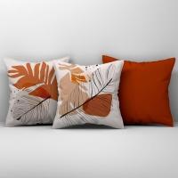 Kit Trio De Almofadas Cheias Estampadas Em Veludo Suede 45cm X 45cm Enchimento Em Refil Silicone - Decoração Para Sala Cor Terracota - 1