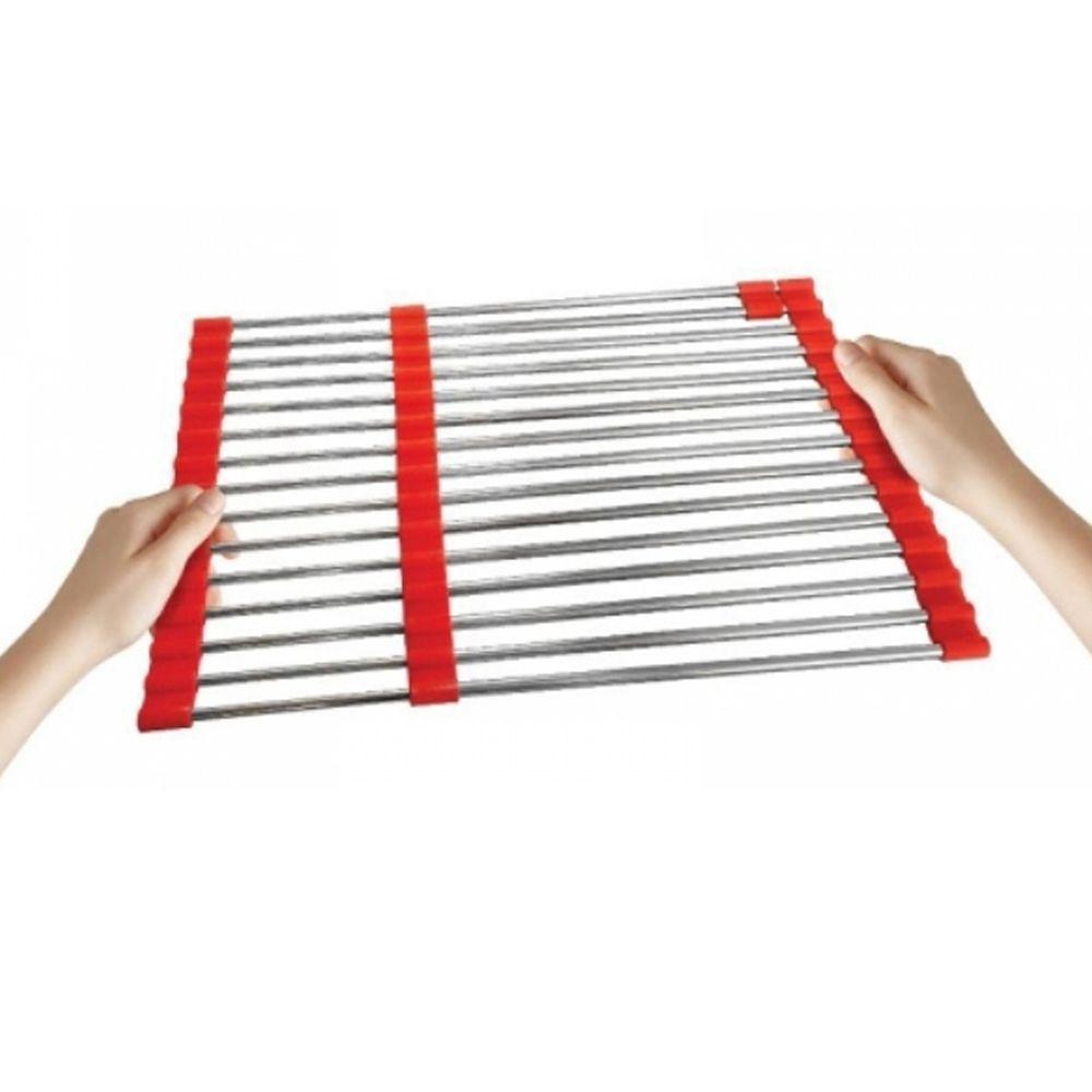 Escorredor Esteira Cozinha Louça Pia Cuba Extensivo Inox Silicone Compacto Flexivel Multiuso Pratico - 4