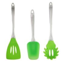 Utensilio De Cozinha Kit 3 Peças Espatula Escumadeira Colher Massa Arroz Receita Refeiçao Silicone - 1