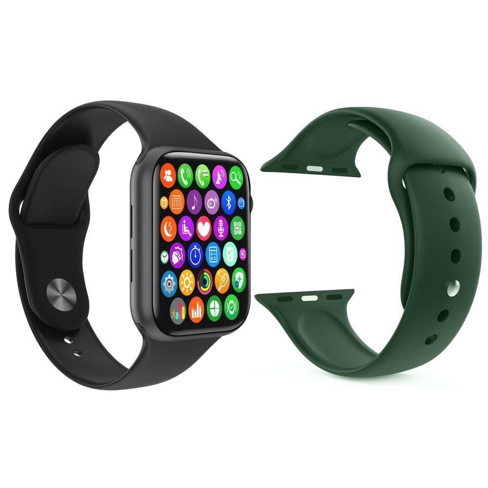 Kit 1 Smartwatch Iwo 8 Preto + 1 Pulseira Extra Verde Escuro - 1