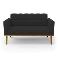 Sofá Namoradeira 2 Lugares De Madeira Castanho Elisa Veludo Preto D03 - D\'rossi - 7